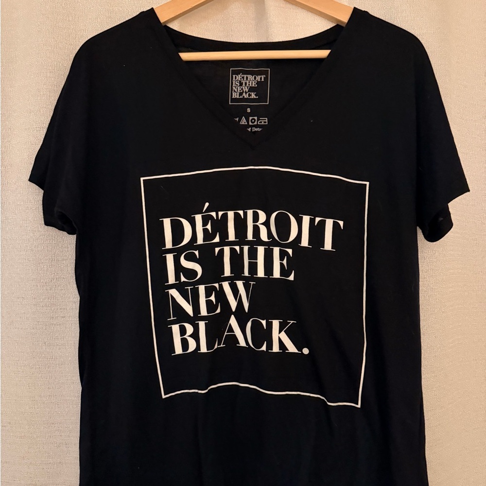Detroit Is The New Black V-Neck Graphic Tee - Black